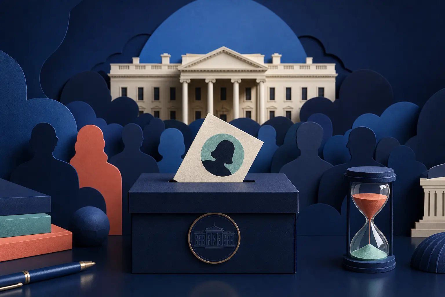 Editorial illustration for: Will Trump Announce a New White House Press Secretary by the End of 2026?