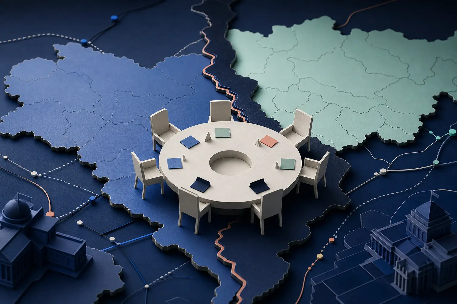 Redaktionelle Illustration zum Ereignis: Werden Russland und die Ukraine bis zum 31. Oktober 2026 ein diplomatisches Treffen abhalten?