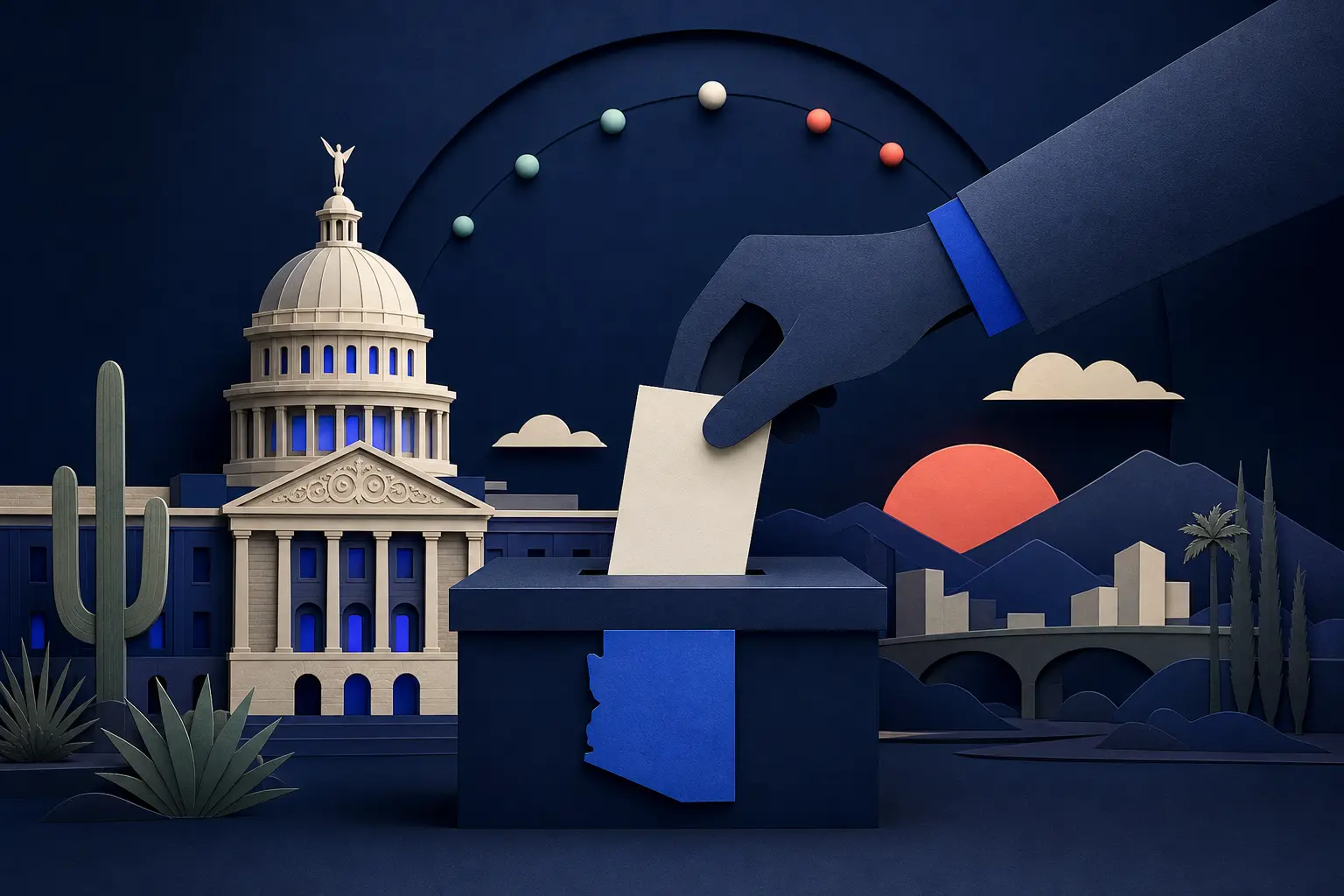 Editorial illustration for: Will the Democratic Party win the Arizona governor race in 2026?