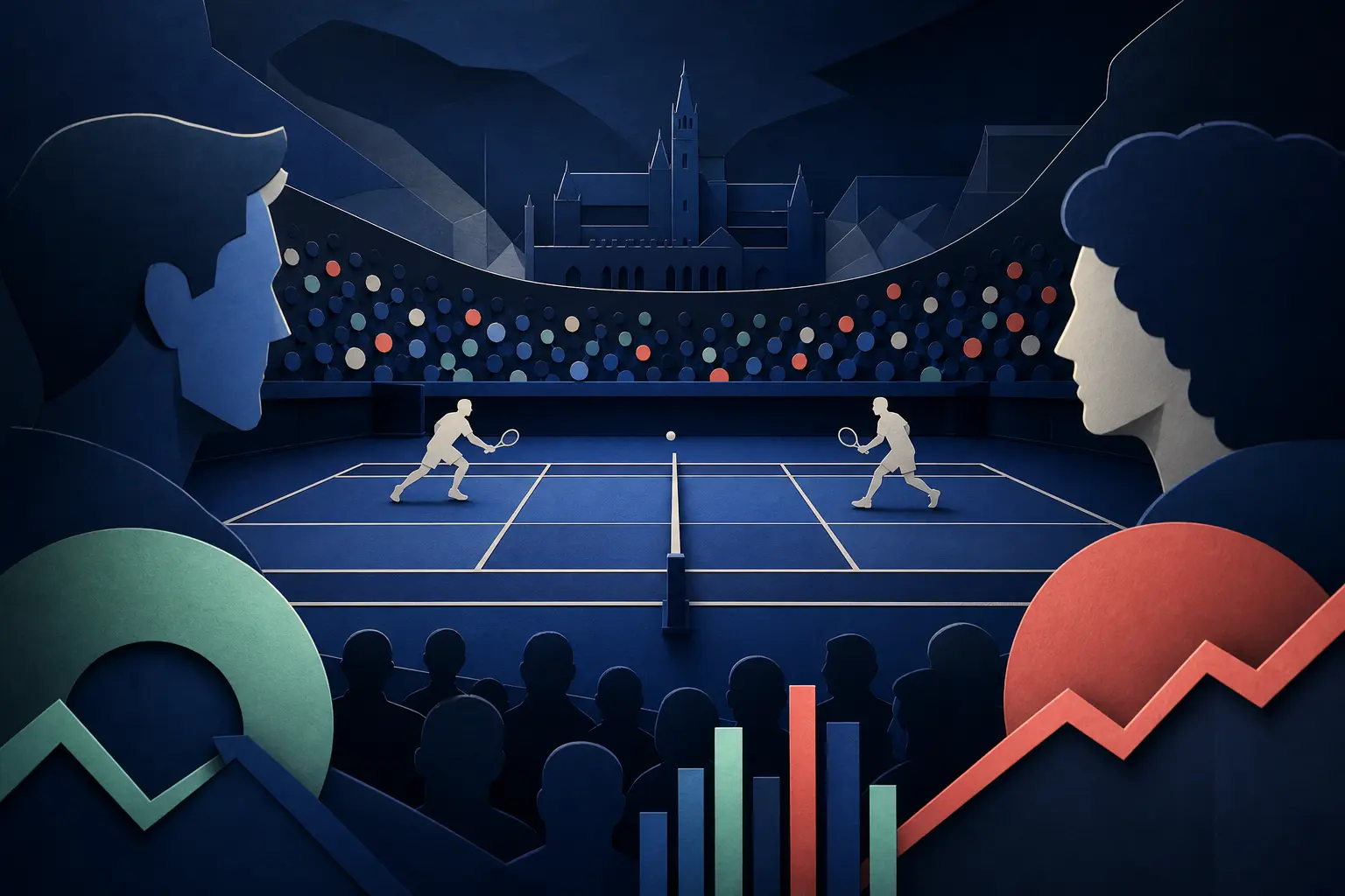 Redaktionelle Illustration zum Ereignis: Wird Novak Djokovic gegen Ugo Humbert beim Swiss Indoors Basel 2026 gewinnen?