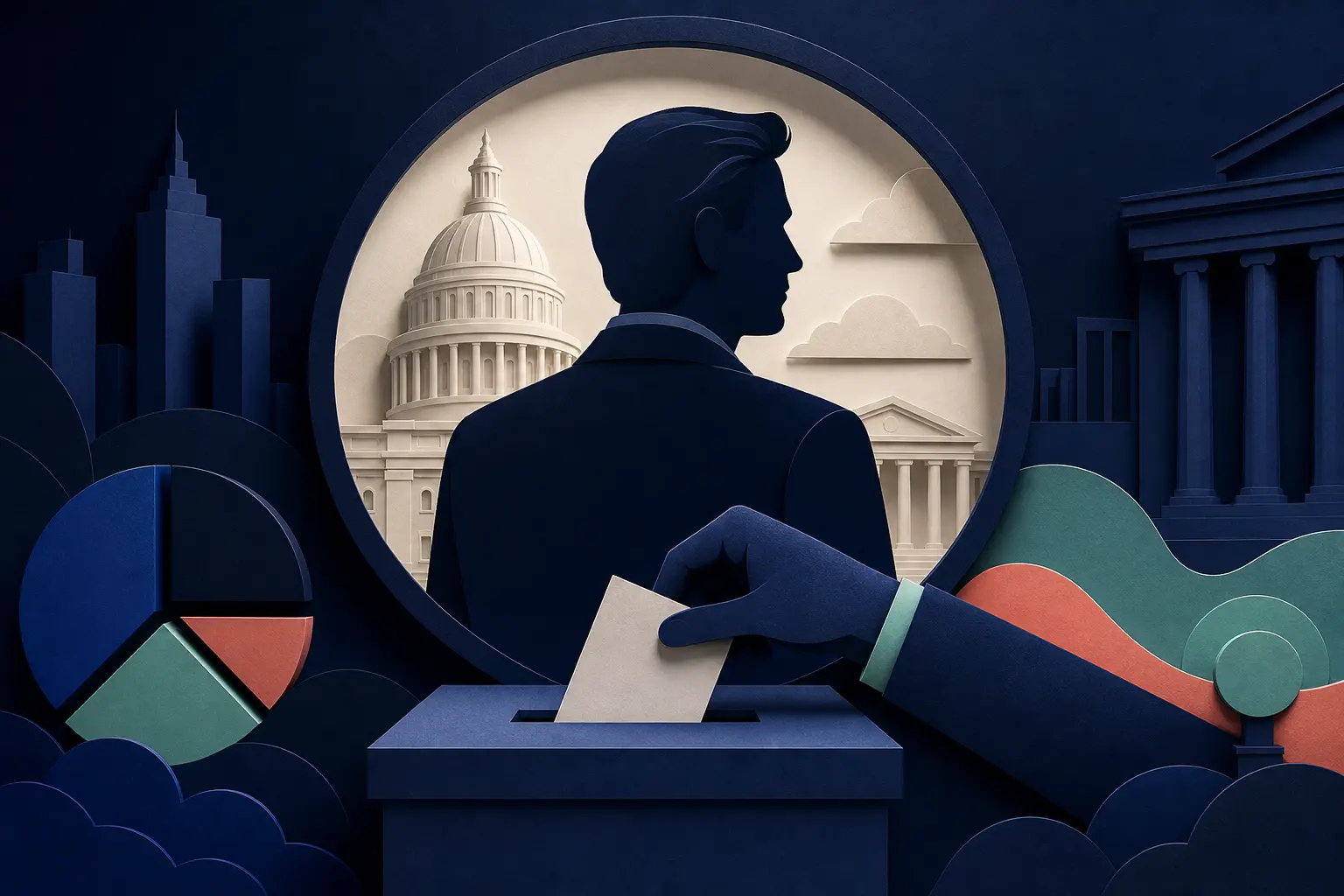 Editorial illustration for: Will Gavin Newsom announce a run for US President before the end of 2026?