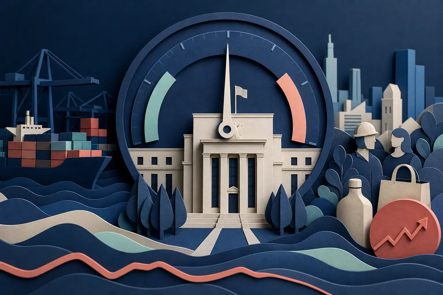 Ilustracja redakcyjna wydarzenia: Czy Fed pozostawi stopy procentowe bez zmian po wrześniowym posiedzeniu w 2026 roku?