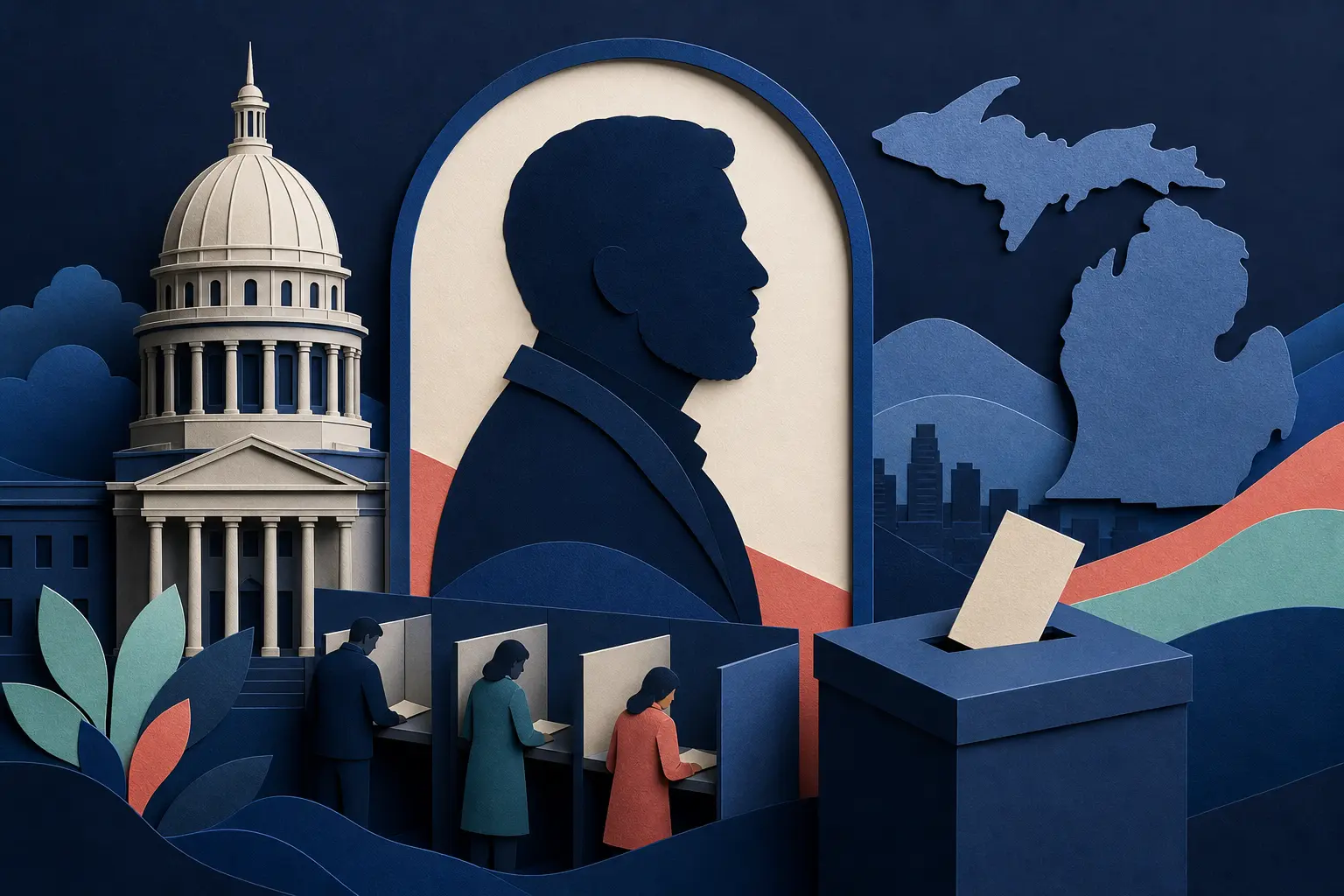 Editorial illustration for: Will Abdul El-Sayed win the 2026 Michigan Democratic Senate primary?
