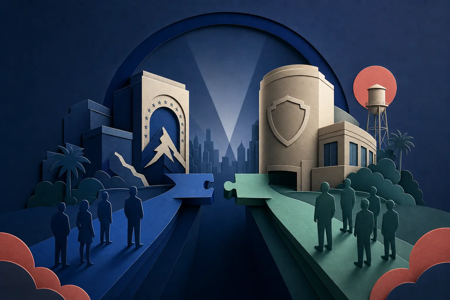 Editorial illustration for: Will Paramount Complete a Takeover of Warner Bros. Before July 2027?