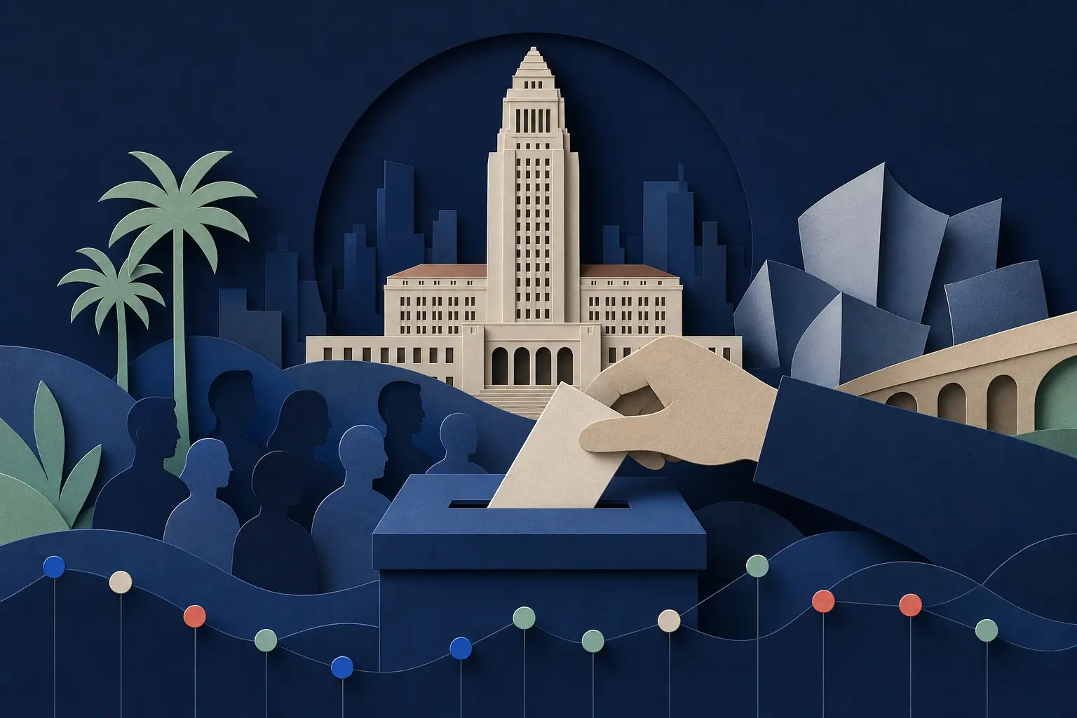 Editorial illustration for: Will Karen Bass win the 2026 Los Angeles mayoral election?