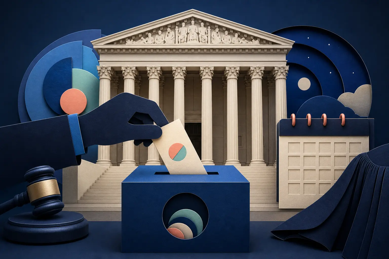 Editorial illustration for: Will Samuel Alito announce his retirement from the US Supreme Court by 31 December 2026?