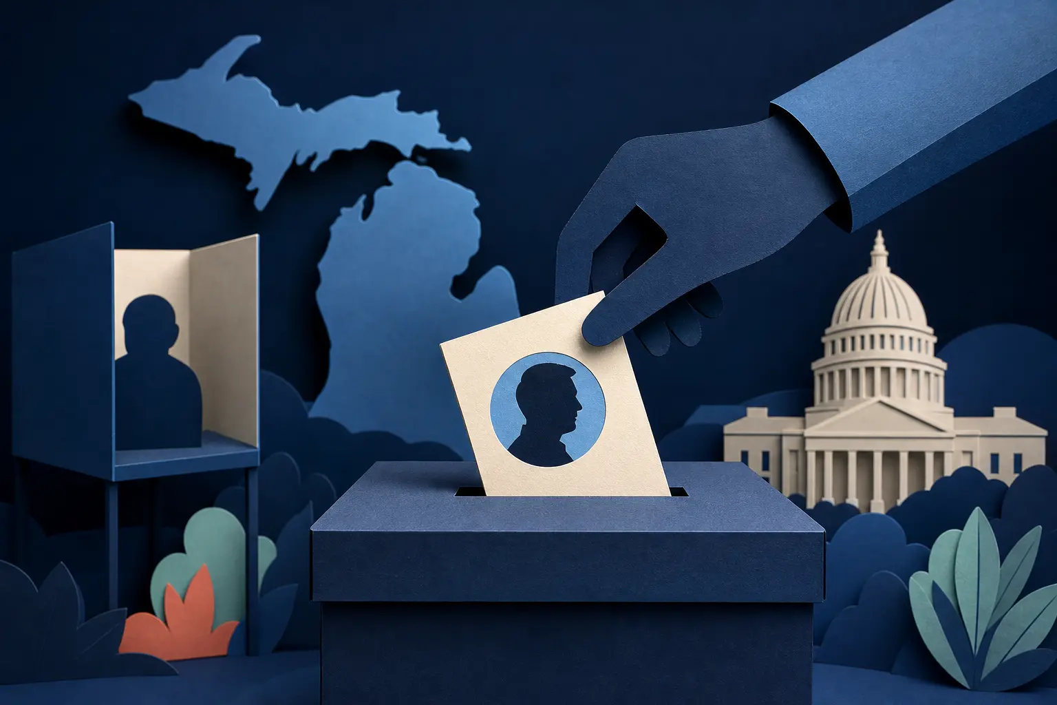 Editorial illustration for: Will Abdul El-Sayed win the 2026 Michigan Democratic Senate primary?