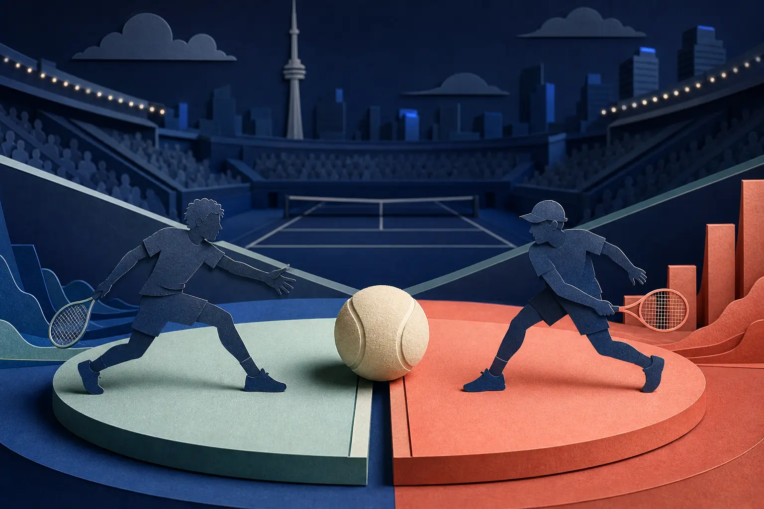 Editorial illustration for: Will Ben Shelton beat Joao Fonseca at the 2026 National Bank Open?