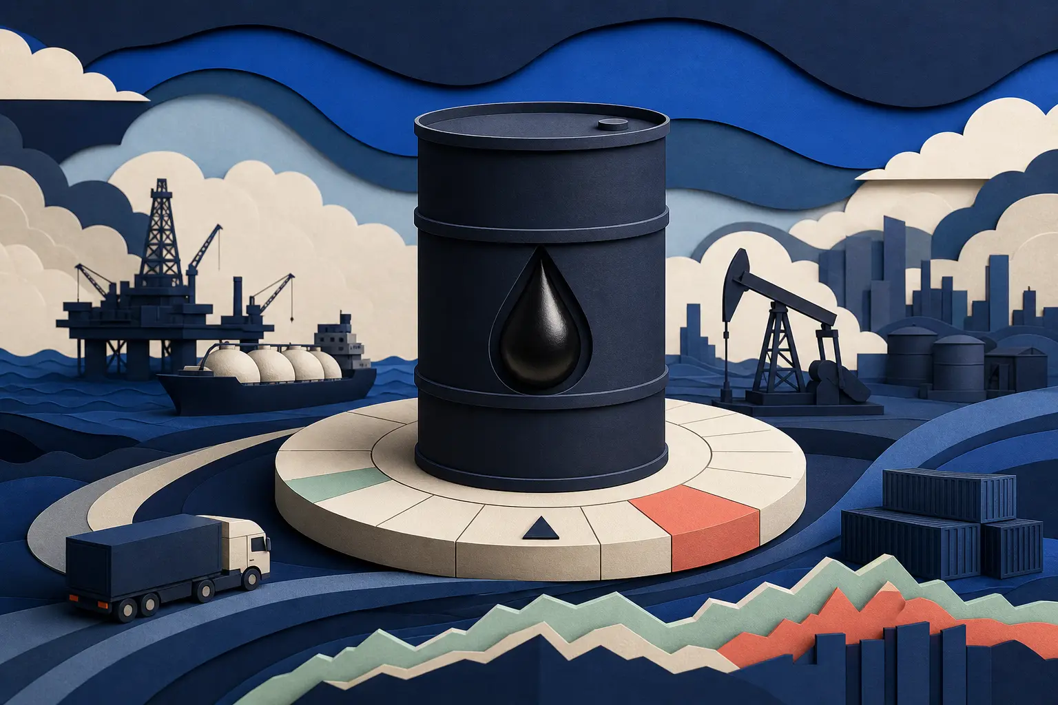 Editorial illustration for: Will WTI crude oil fall to $65 a barrel at any point in August 2026?