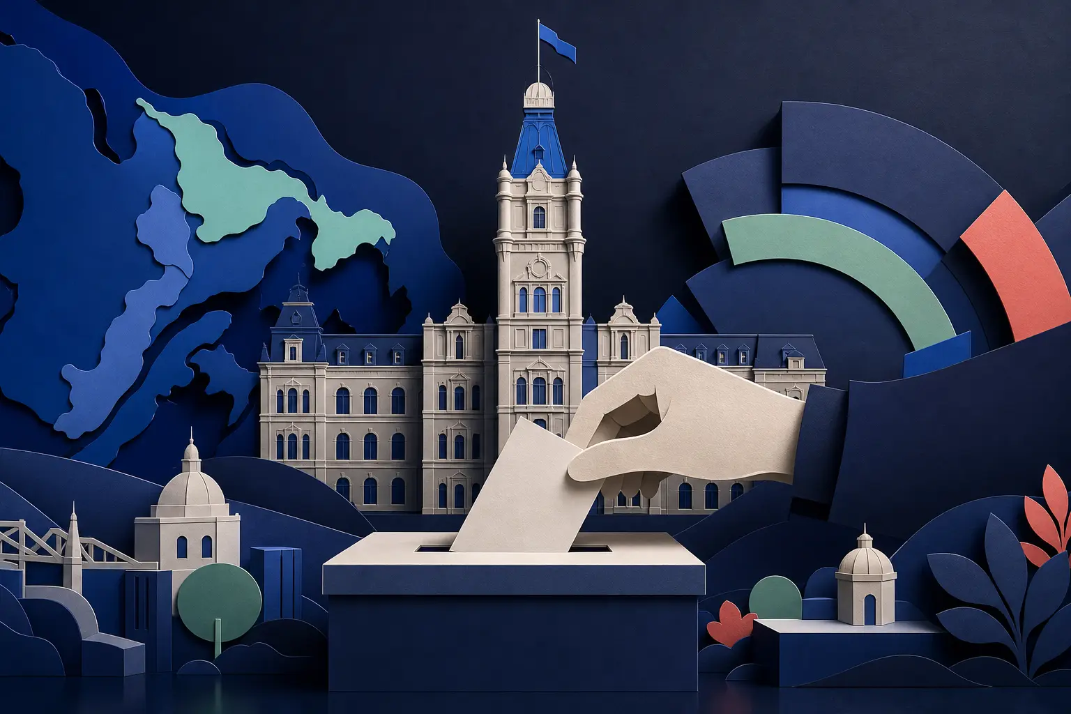 Editorial illustration for: Will the Parti Québécois win the most seats in the 2026 Quebec election?