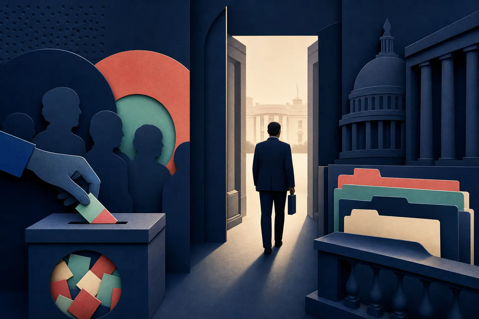 Editorial illustration for: Will Kash Patel leave the Trump administration before 2027?