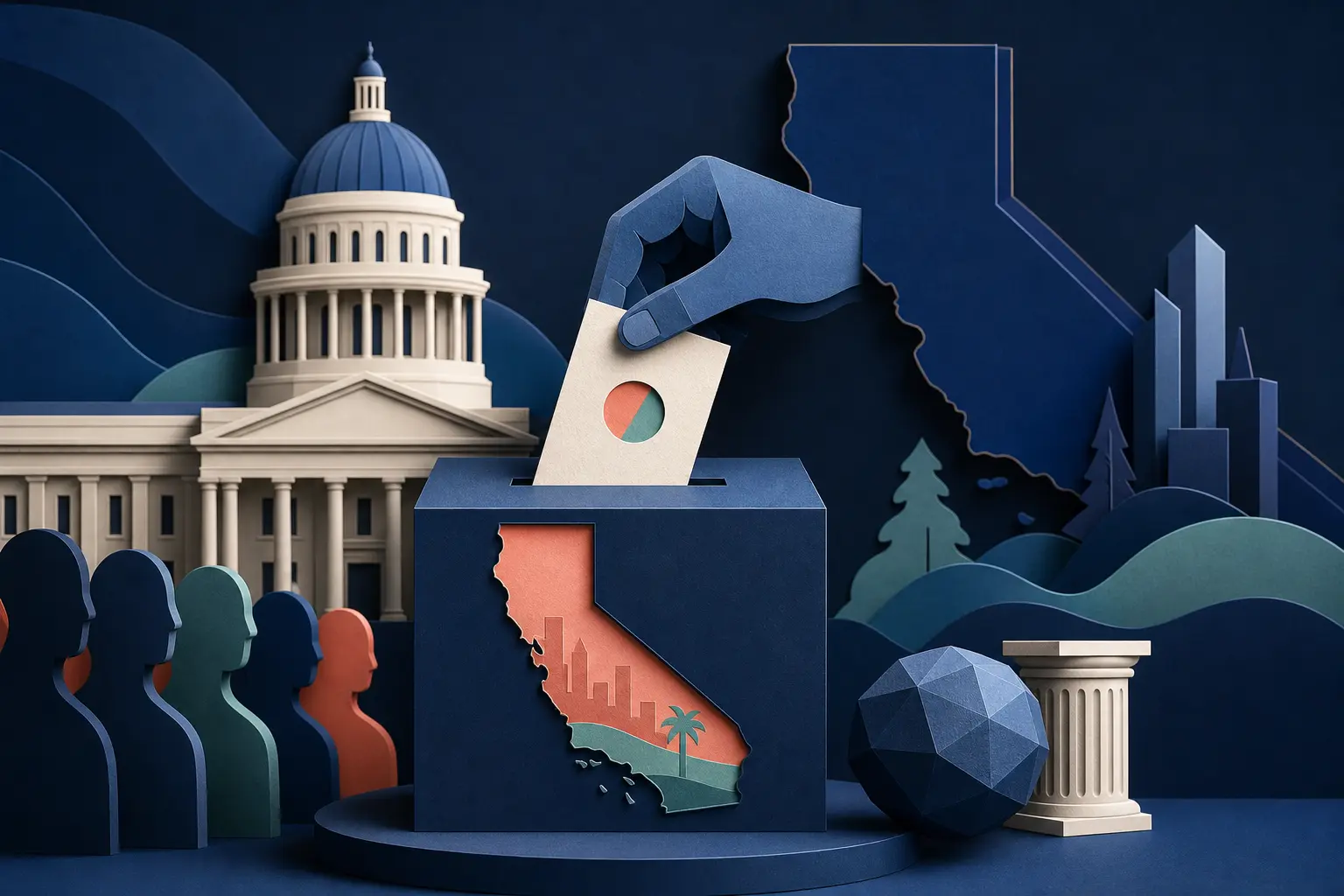 Editorial illustration for: Will California pass a one-time billionaire wealth tax in the November 2026 election?