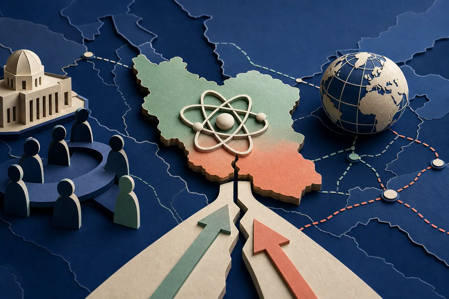 Redaktionelle Illustration zum Ereignis: Wird Iran bis 2027 aus dem Atomwaffensperrvertrag austreten?
