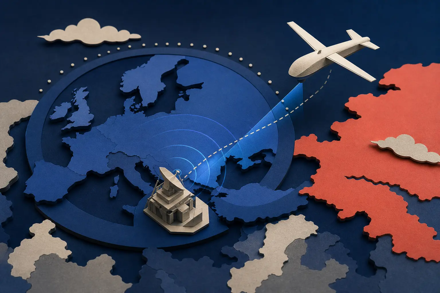 Redaktionelle Illustration zum Ereignis: Wird die NATO bis Ende August 2026 erneut eine russische Drohne abschießen?