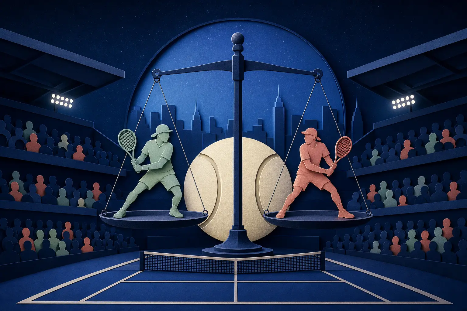 Editorial illustration for: Will Denis Shapovalov beat Luca Van Assche at the 2026 US Open?
