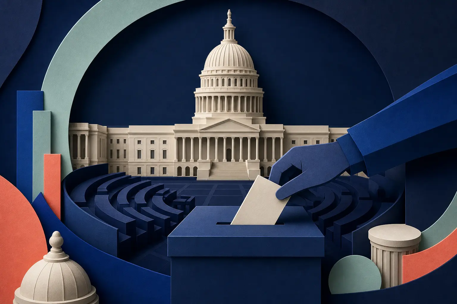 Ilustracja redakcyjna wydarzenia: Czy Demokraci przejmą kontrolę nad Senatem USA w wyborach 2026?