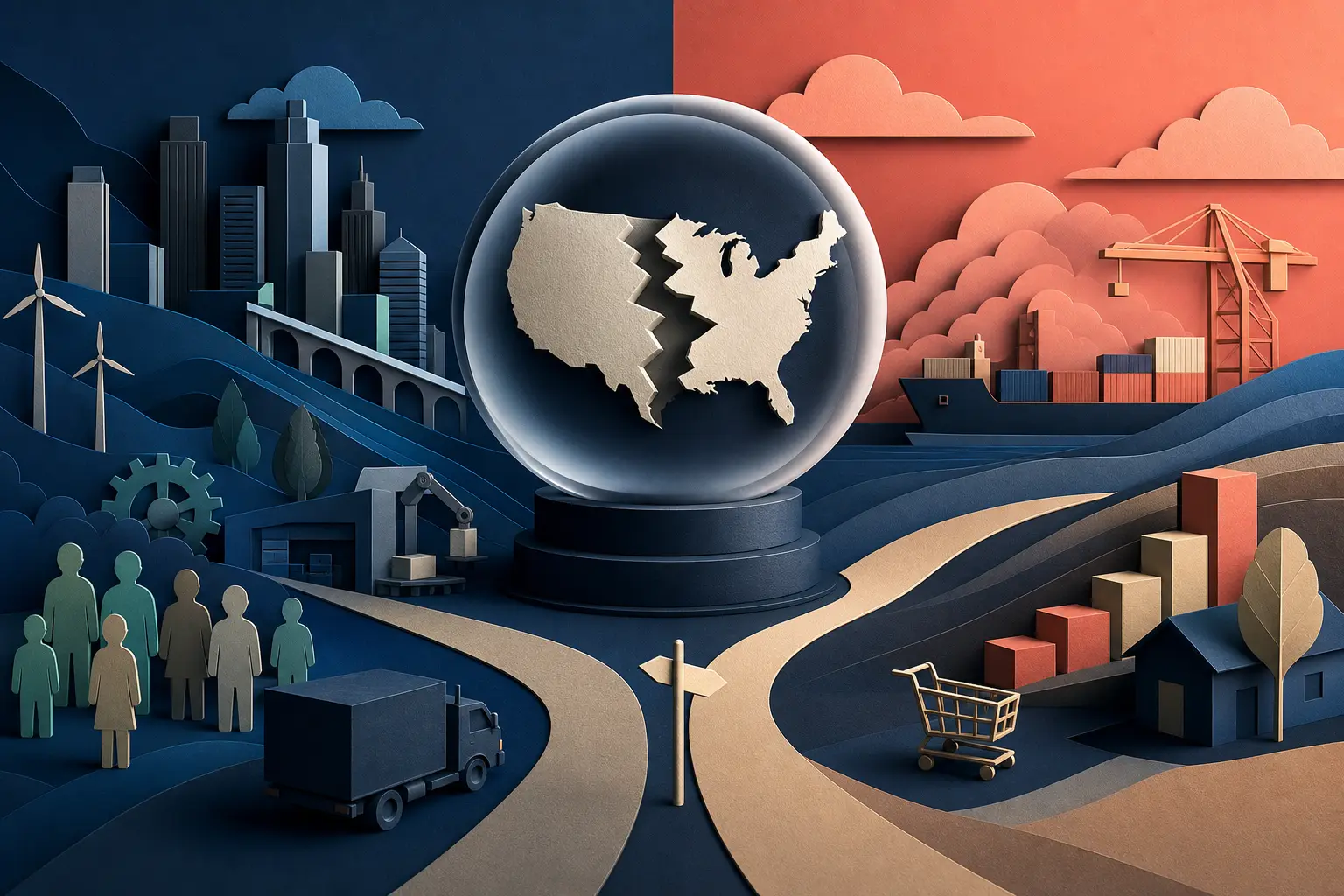Ilustrasi editorial untuk peristiwa: Apakah Amerika Serikat Akan Mengalami Resesi pada Akhir 2026?