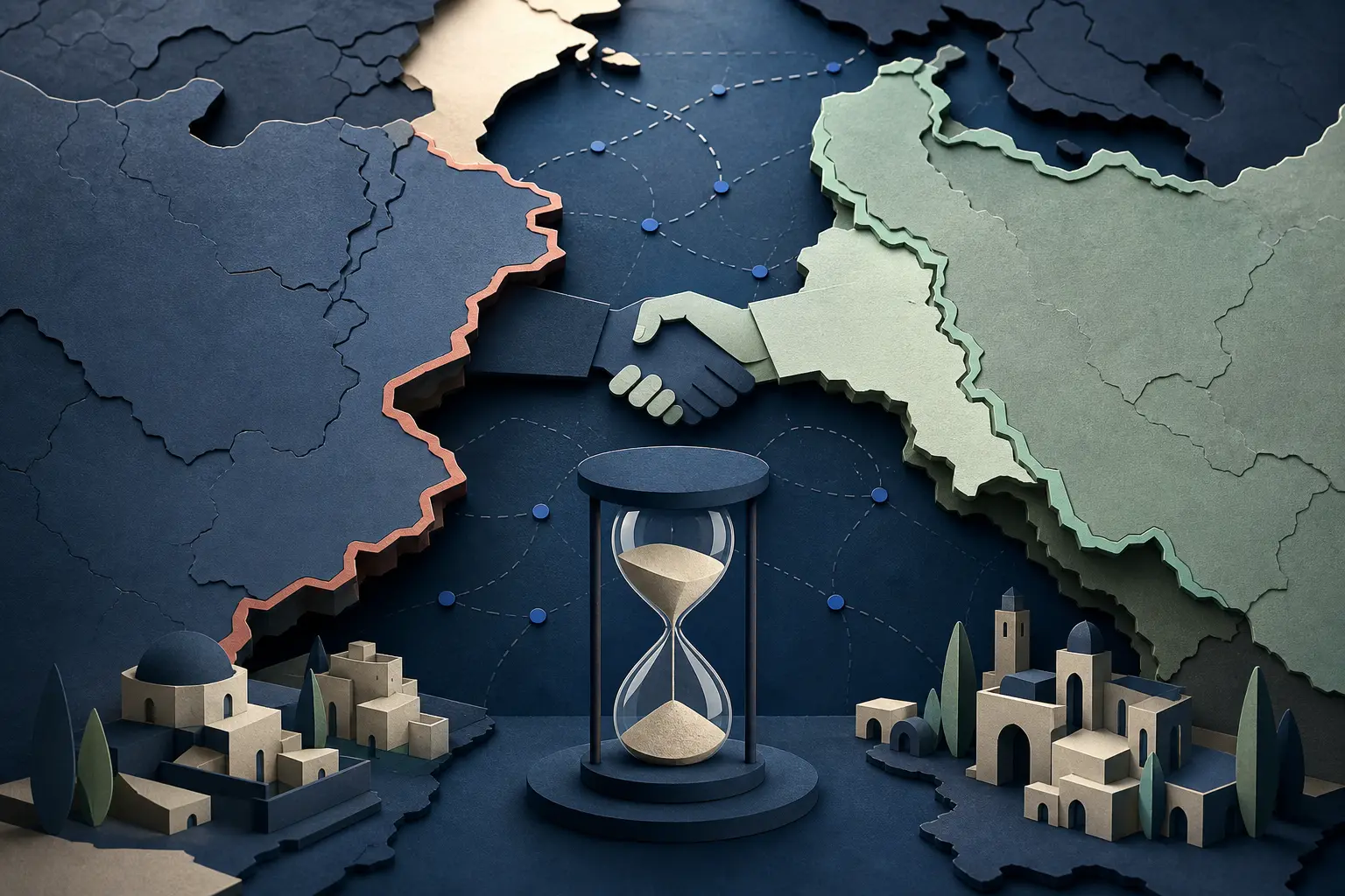 Redaktionelle Illustration zum Ereignis: Wird der Waffenstillstand zwischen den USA und Iran bis Ende Oktober 2026 halten?
