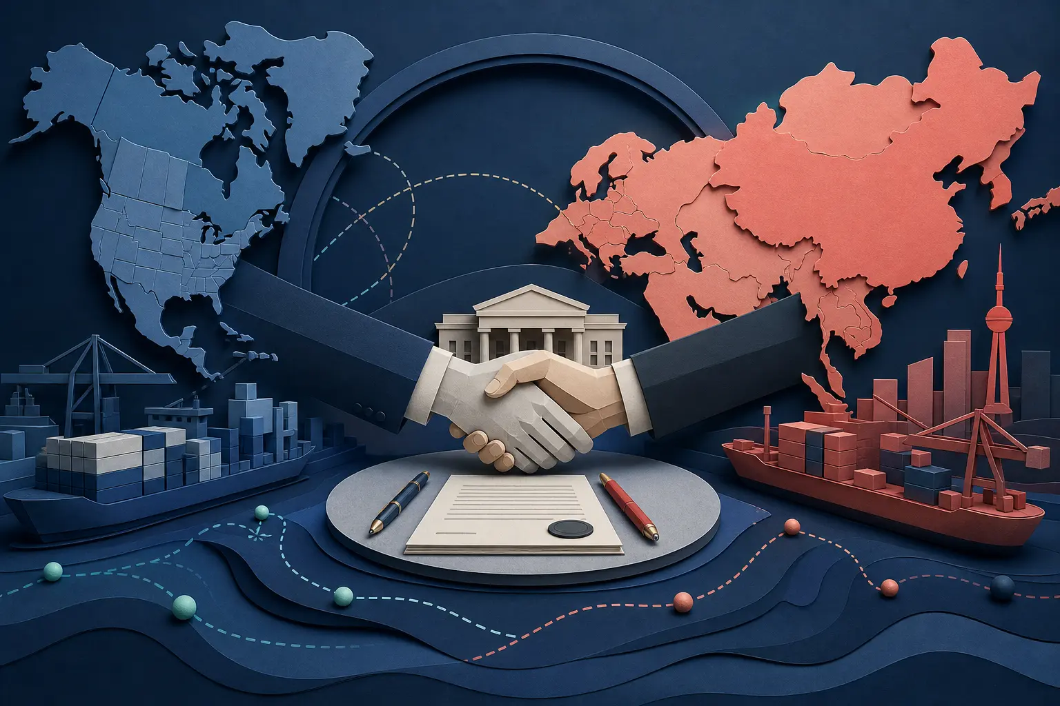 Redaktionelle Illustration zum Ereignis: Werden die USA und China bis Ende 2026 ein offizielles Zollabkommen schließen?