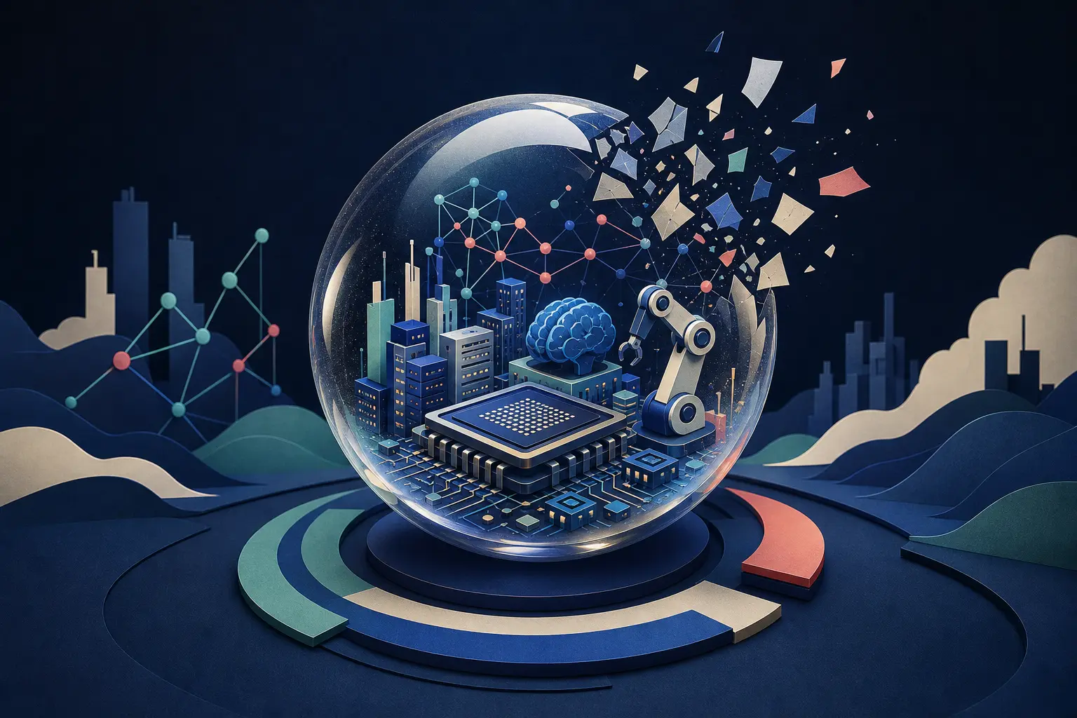 Editorial illustration for: Will the AI industry experience a bubble burst by the end of 2026?