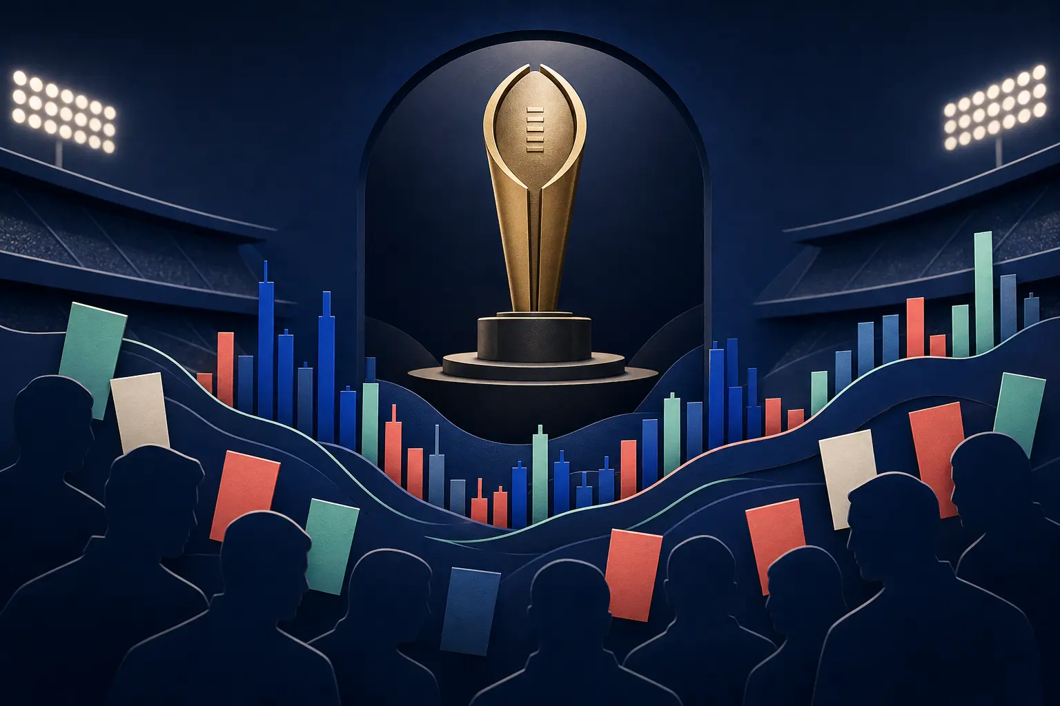 Editorial illustration for: Who will win the 2026-27 College Football Playoff National Championship?