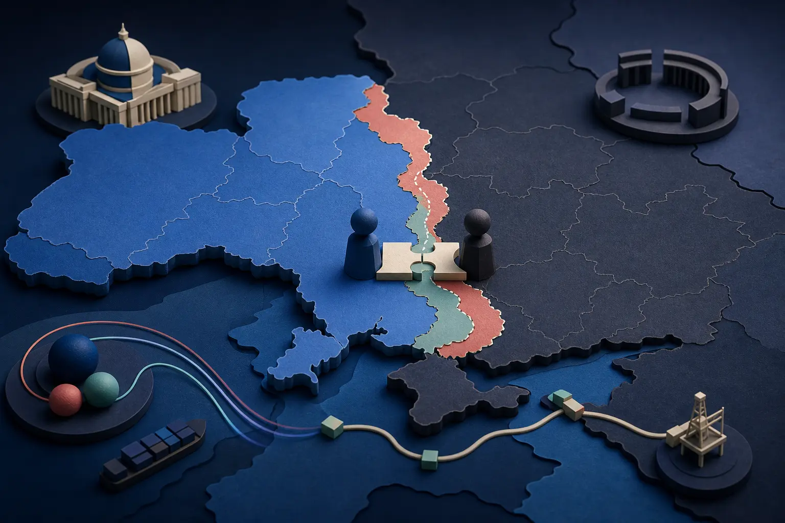 Editorial illustration for: Will Ukraine agree to cede territory to Russia before 2027?