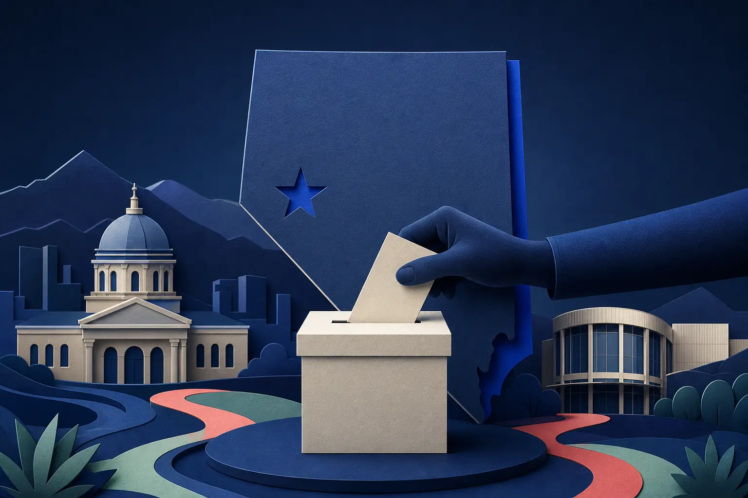 Editorial illustration for: Will the Democratic candidate win the 2026 Nevada governor election?