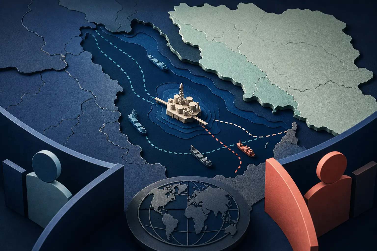 Redaktionelle Illustration zum Ereignis: Wird der Iran die Kontrolle über die Insel Khark bis Ende Oktober 2026 verlieren?