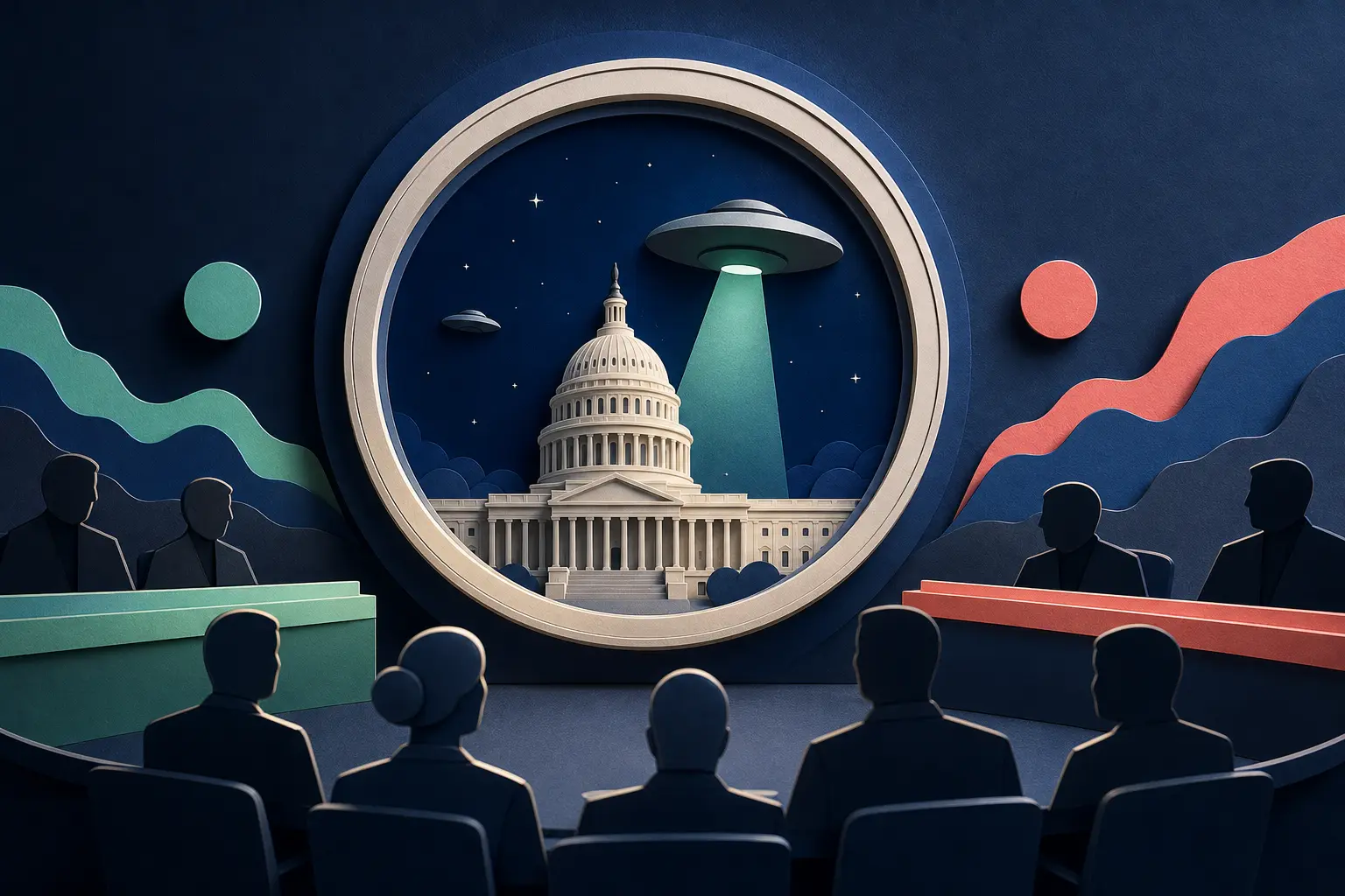 Editorial illustration for: Will the US government confirm that aliens exist by 31 October 2026?