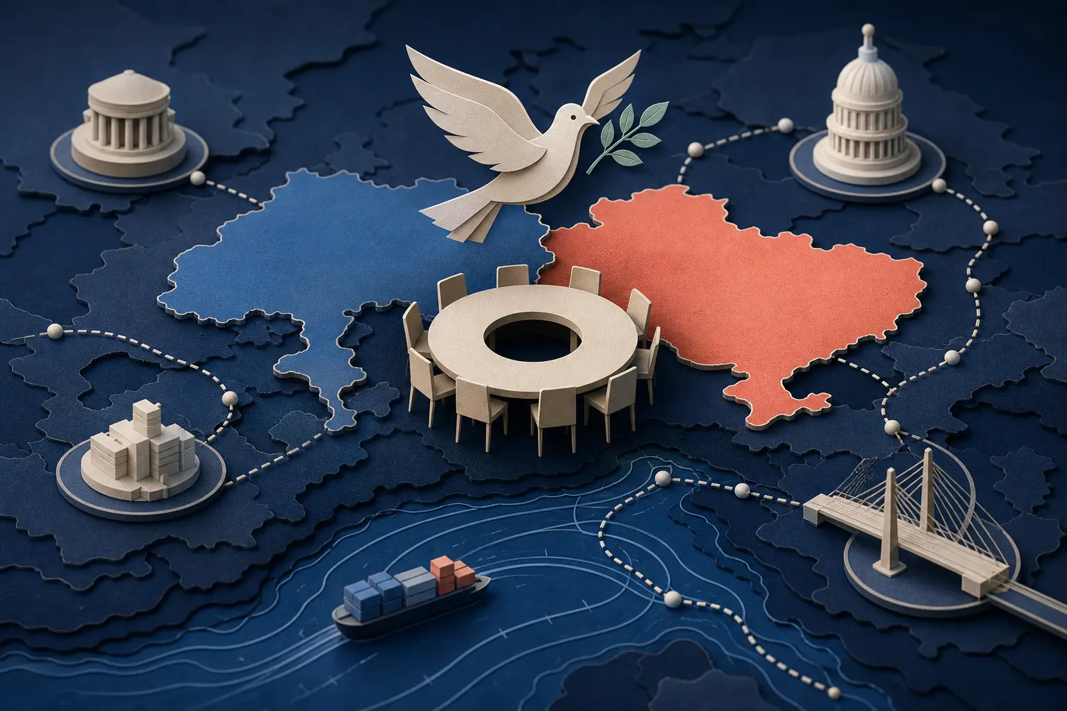 Editorial illustration for: Will there be a Russia-Ukraine ceasefire by 31 December 2026?