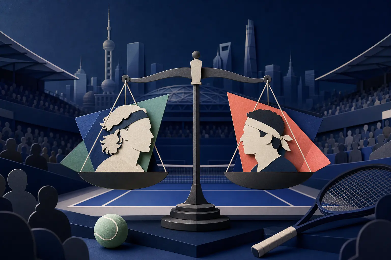 Editorial illustration for: Will Stefanos Tsitsipas beat Taylor Fritz at the 2026 Shanghai Rolex Masters?