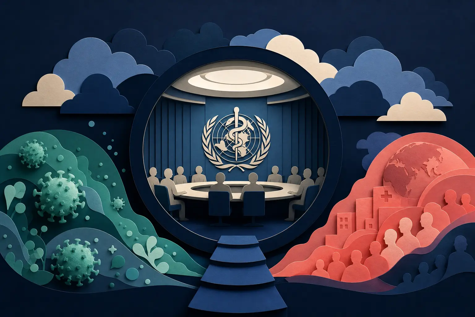 Redaktionelle Illustration zum Ereignis: Wird die WHO 2026 eine neue Pandemie ausrufen?